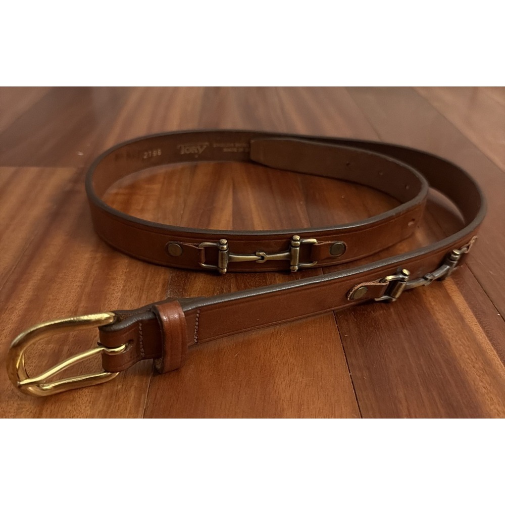 Tory English Bridle Leather Belt Womens Brown 34 Equestrian Snaffle Bit USA 2196